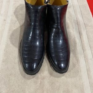 Black Alligator Leather Print Boots-13 M